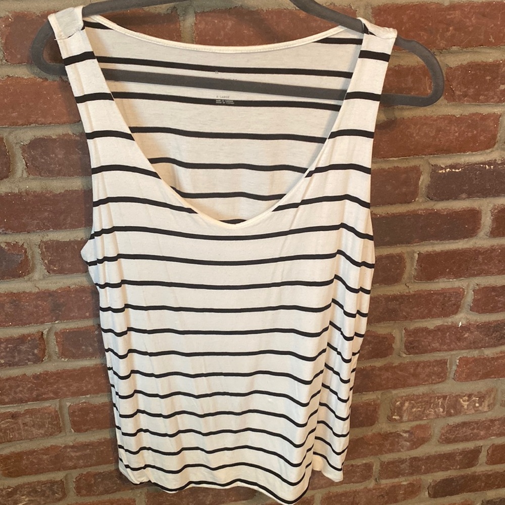 Cream and Black Stripe Tank Top.